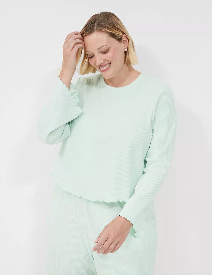 Lane Bryant Brushed Rib Lettuce-Hem Sleep Women Shirts Light Green | SHX6131FG