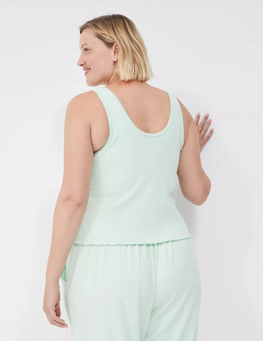 Lane Bryant Brushed Rib Lettuce-Hem Women Tanks Light Green | BMO6622SY