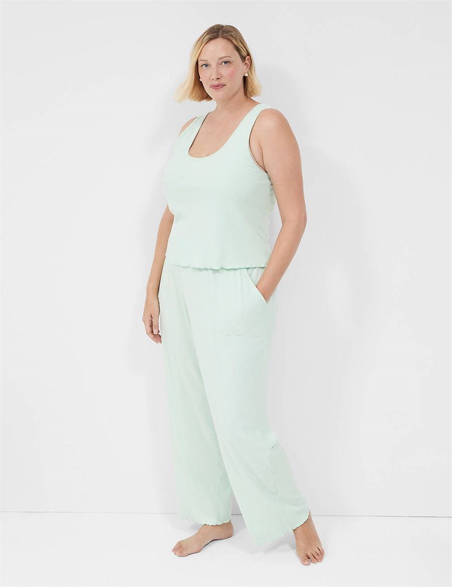 Lane Bryant Brushed Rib Lettuce-Hem Women Tanks Light Green | BMO6622SY