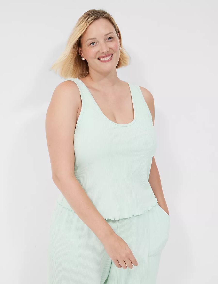 Lane Bryant Brushed Rib Lettuce-Hem Women Tanks Light Green | BMO6622SY