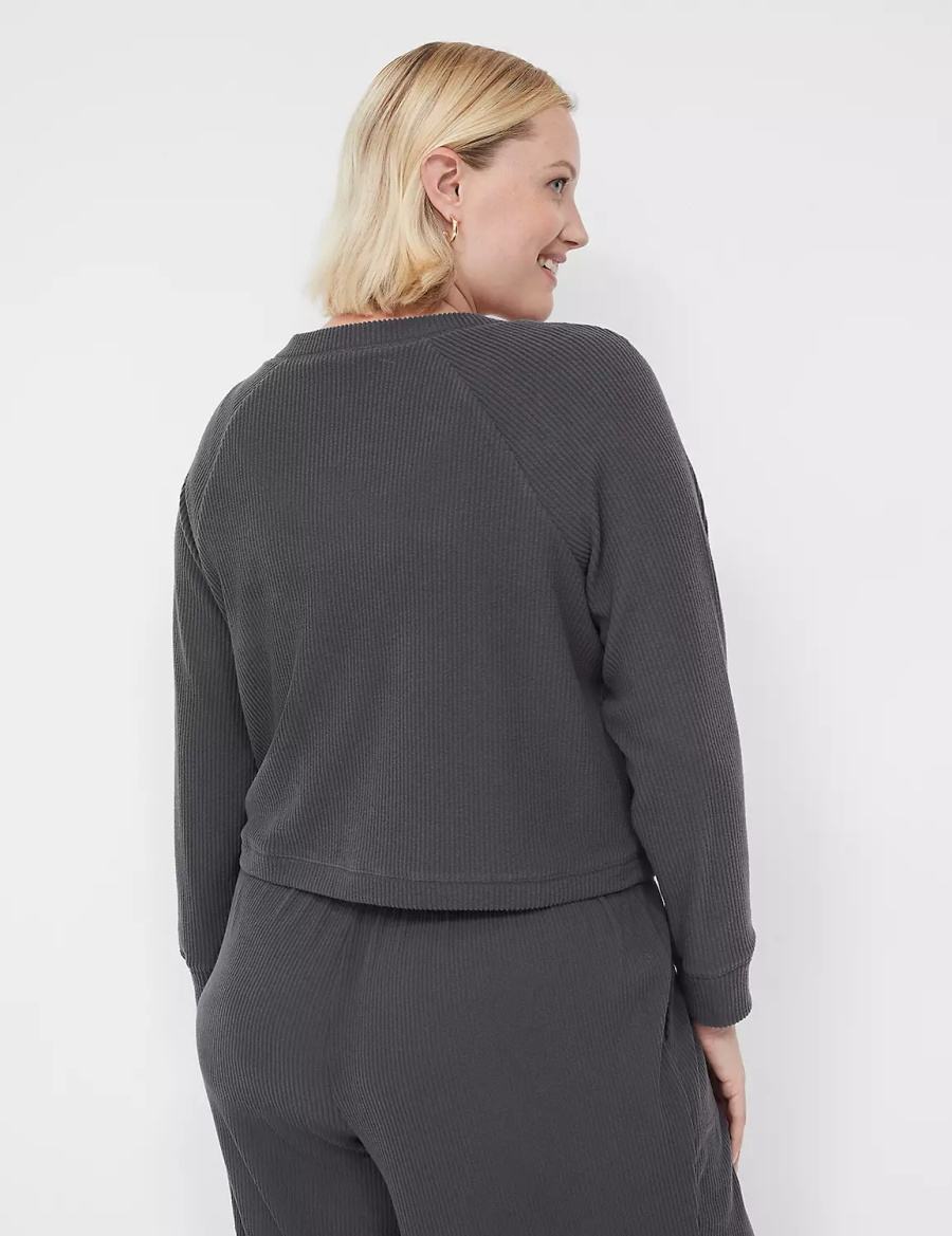 Lane Bryant Brushed Rib Sleep Women Cardigan Dark Grey | GGW9133BO