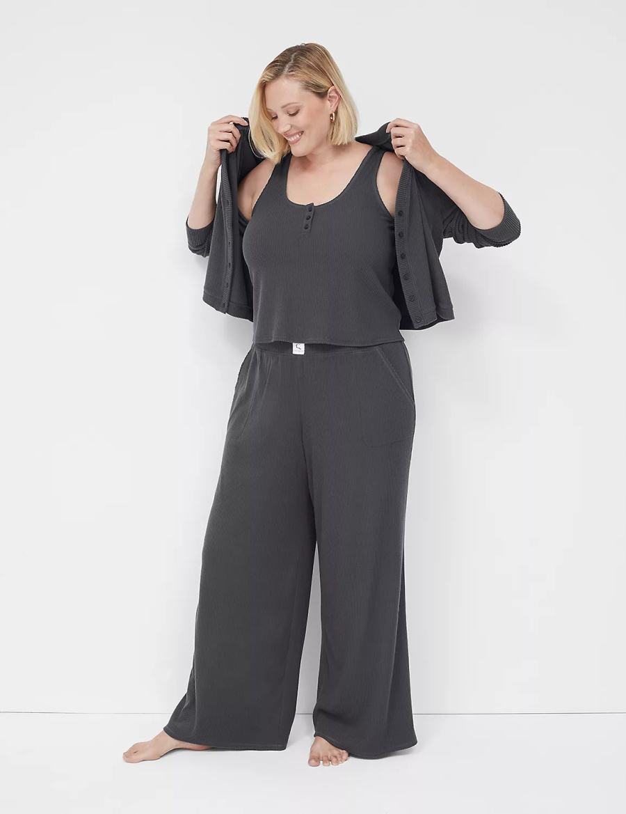 Lane Bryant Brushed Rib Sleep Women Cardigan Dark Grey | GGW9133BO