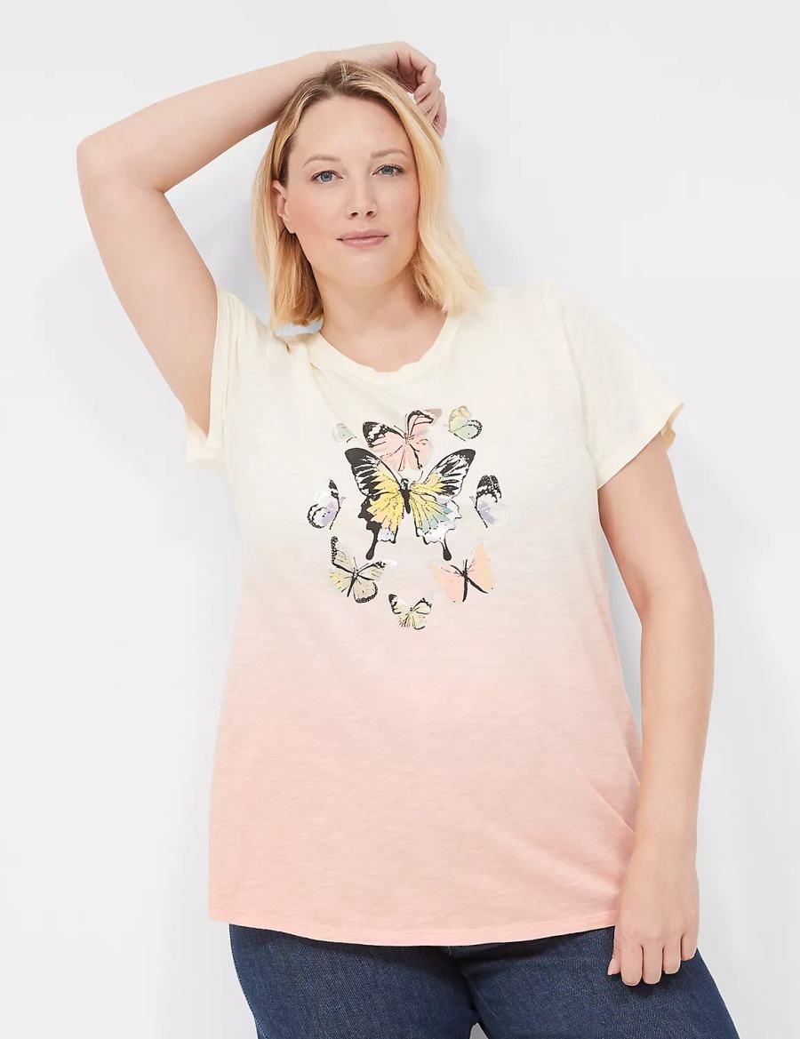 Lane Bryant Butterflies Graphic Tee Women T Shirts White Orange | VTQ4654YD