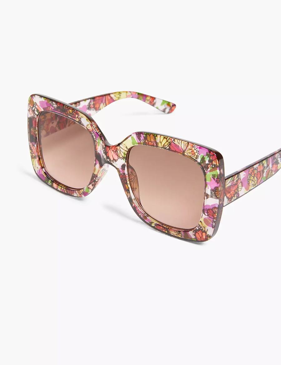 Lane Bryant Butterfly Print Oversized Square Women Sunglasses Multicolor | PBP5145SM