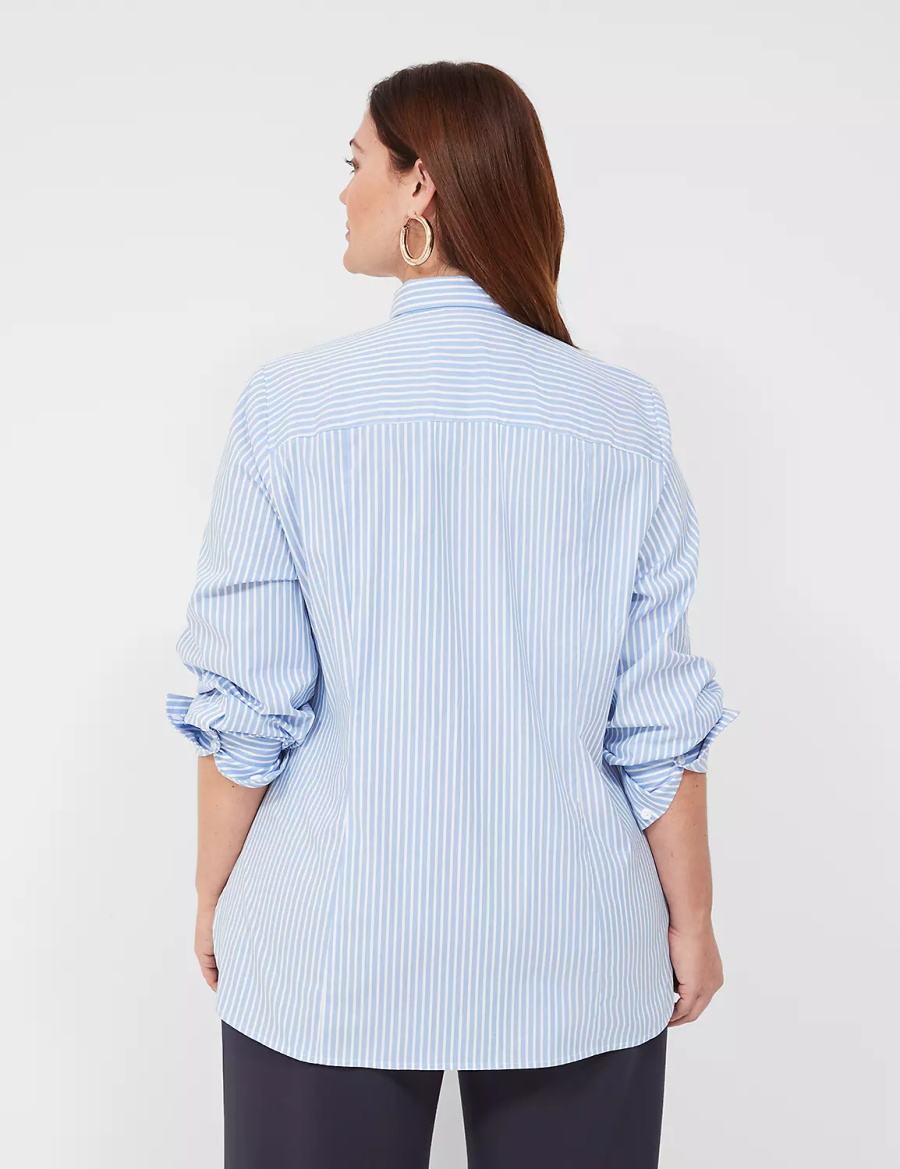 Lane Bryant Button-Down Stripe Girlfriend Women Shirts Light Blue Stripes | DYC806GP