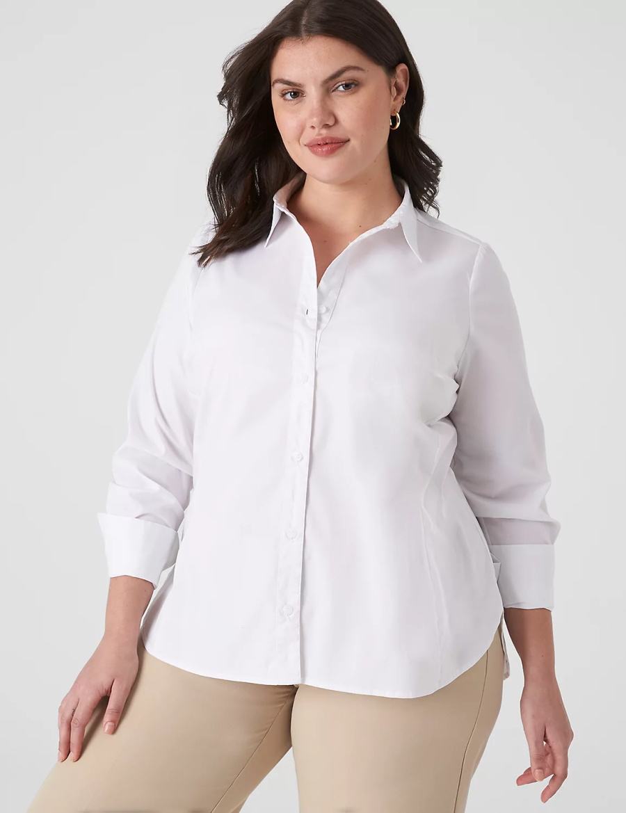 Lane Bryant Button-Front No-Peek Girlfriend Women Shirts White | JQO1217EH