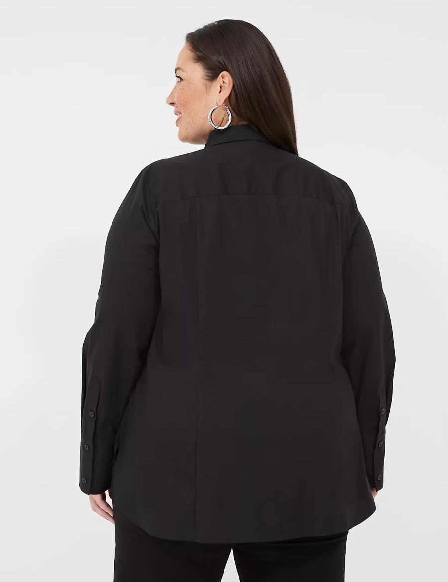 Lane Bryant Button-Front No-Peek Girlfriend Women Shirts Black | ZTB4286LJ