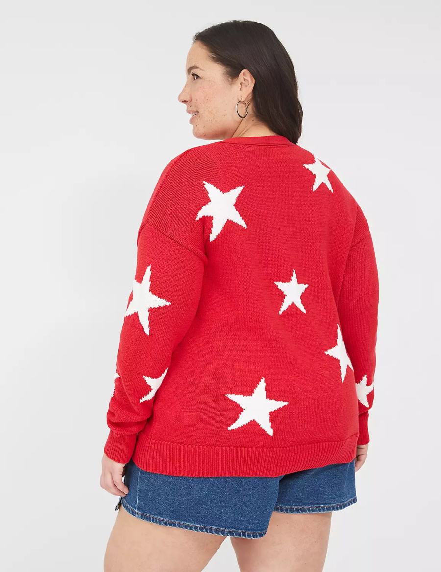 Lane Bryant Button-Front Star Women Cardigan Red | POM6158ZA