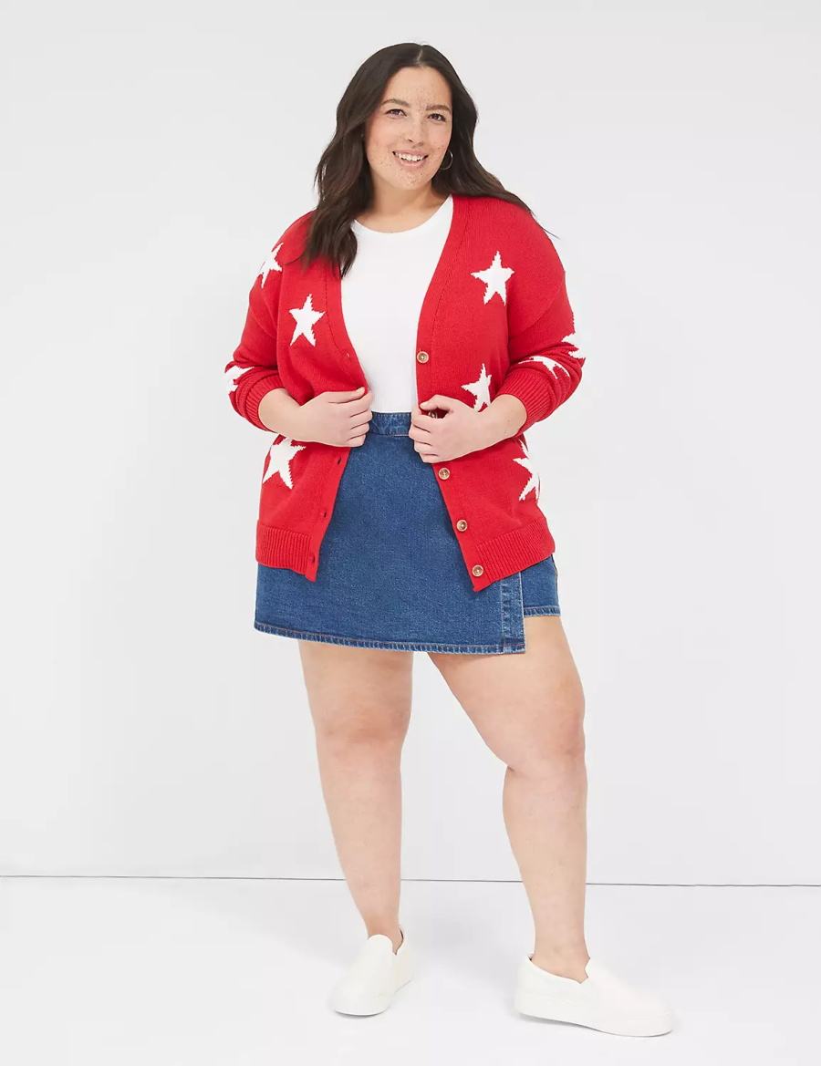 Lane Bryant Button-Front Star Women Cardigan Red | POM6158ZA