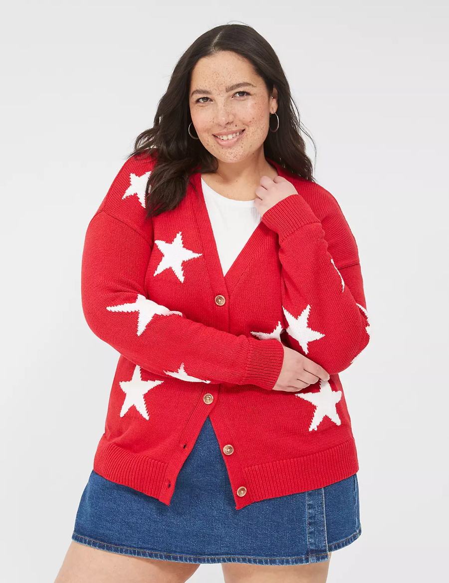 Lane Bryant Button-Front Star Women Cardigan Red | POM6158ZA