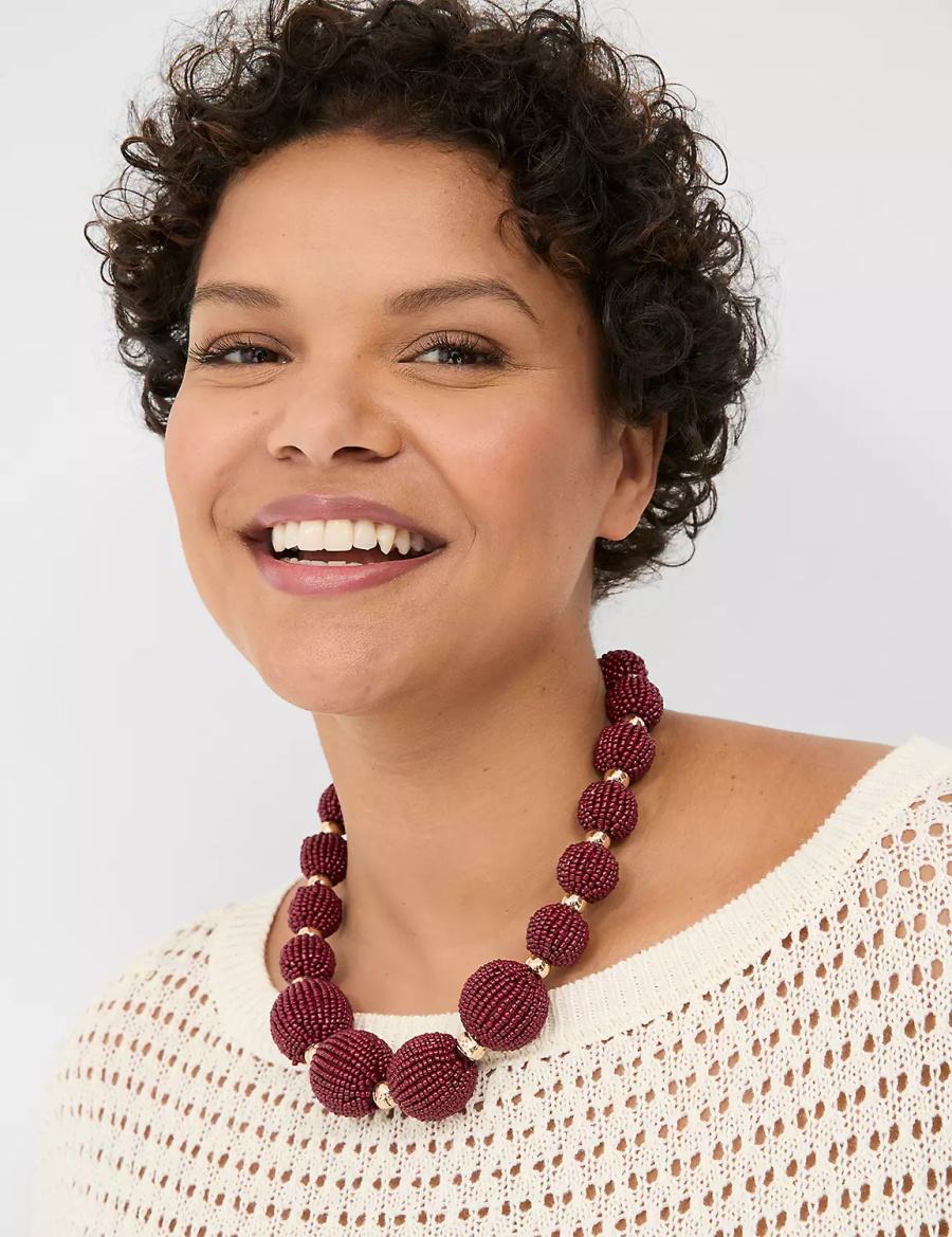 Lane Bryant Cabernet Beaded Statement Women Necklace Gold | TFH6662BH