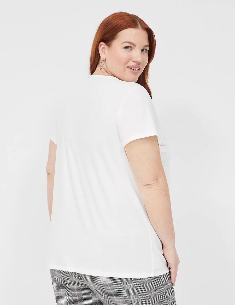 Lane Bryant Cap-Sleeve Pleat-Front Top Women T Shirts White | MSG28100JC