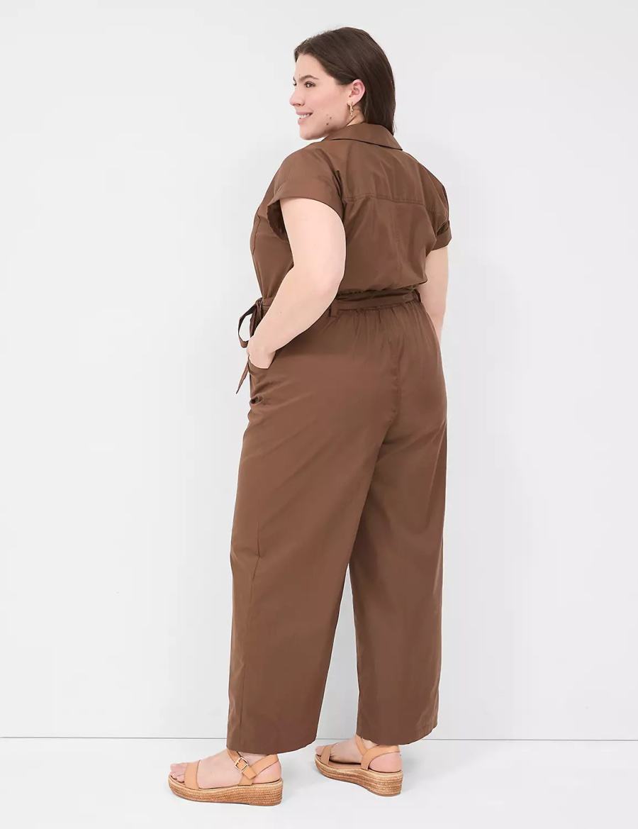 Lane Bryant Cap-Sleeve Utility Women Jumpsuit Brown | GSJ2794GI