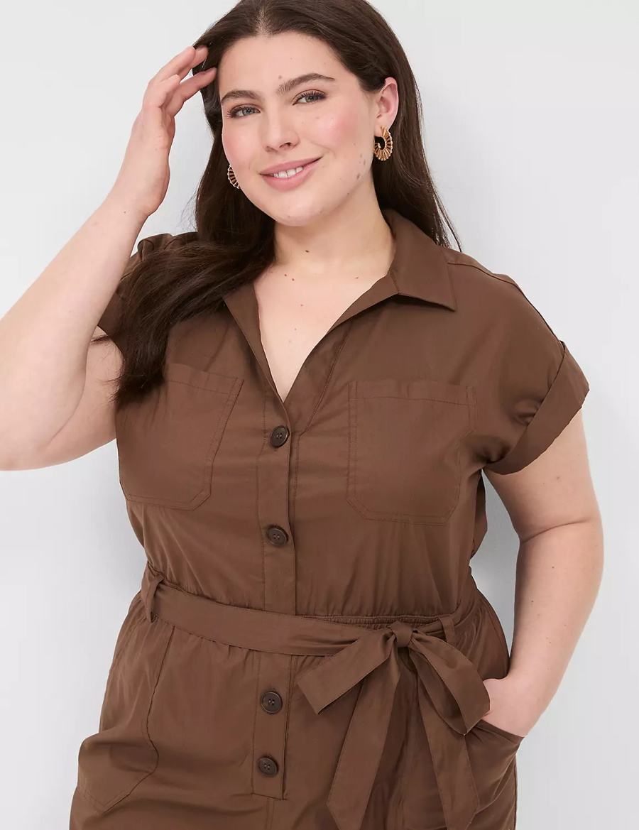 Lane Bryant Cap-Sleeve Utility Women Jumpsuit Brown | GSJ2794GI