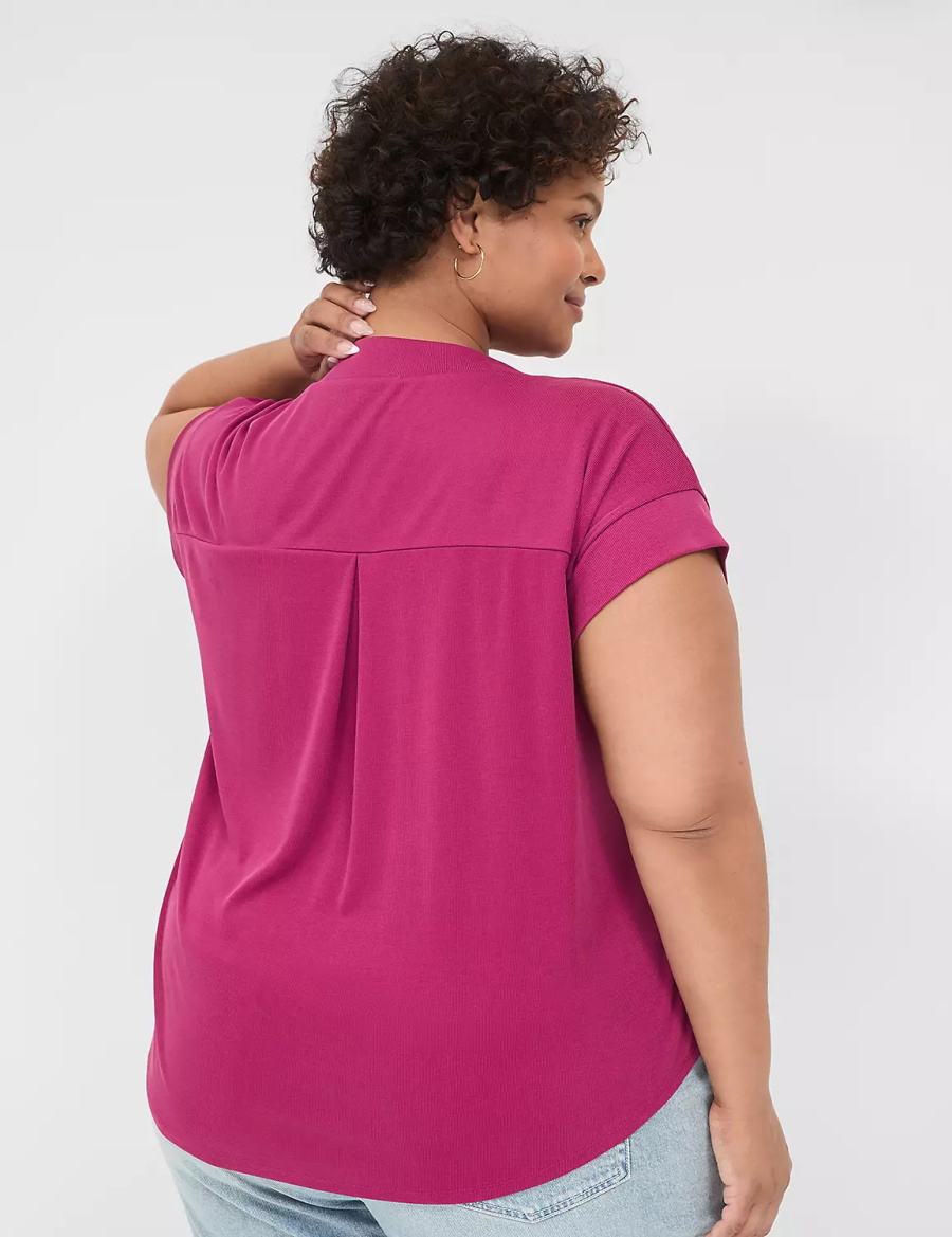 Lane Bryant Cap-Sleeve V-Neck Pleat-Front Top Women T Shirts Purple | UYF1041TK