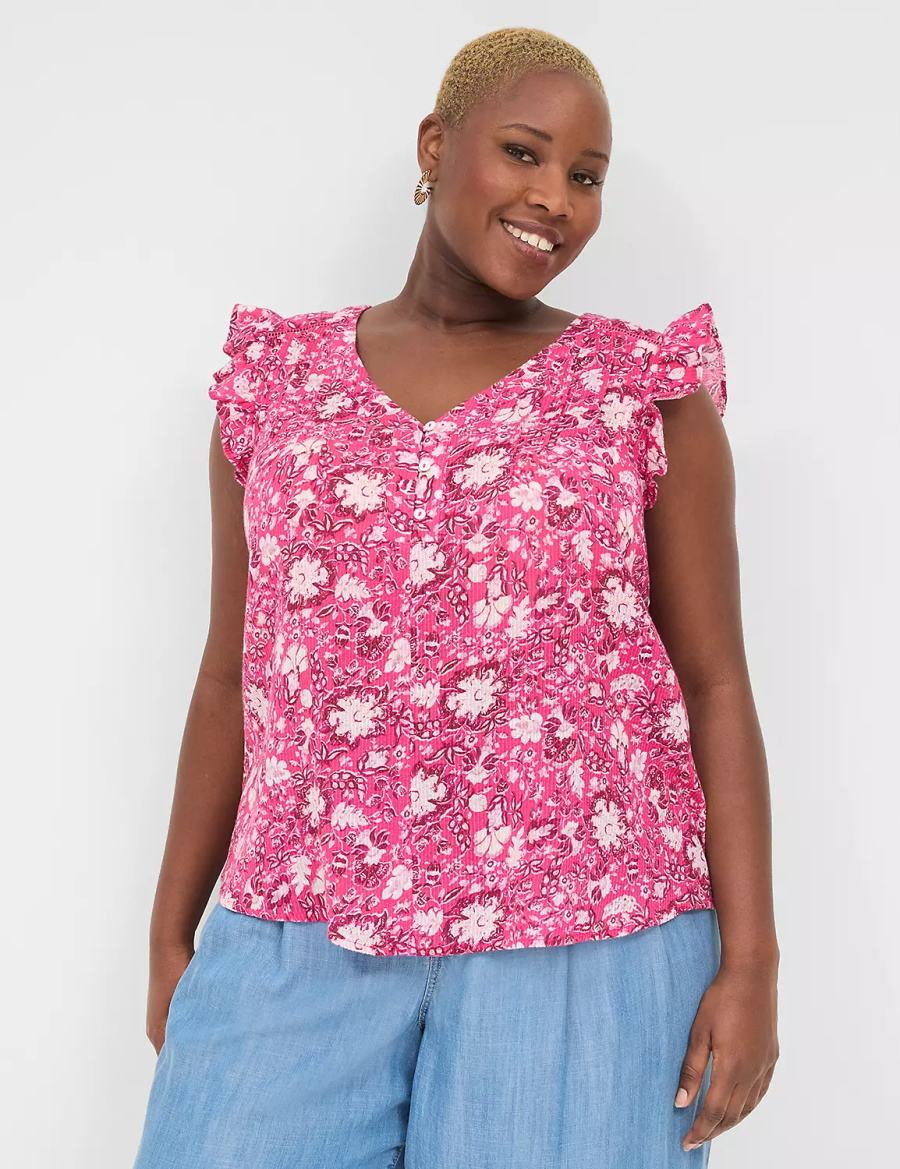 Lane Bryant Cap-Sleeve Woven & Knit Top Women T Shirts Pink | FQX967ZF