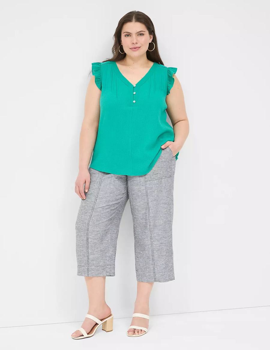 Lane Bryant Cap-Sleeve Woven & Knit Top Women T Shirts Light Turquoise | BNR4129KN