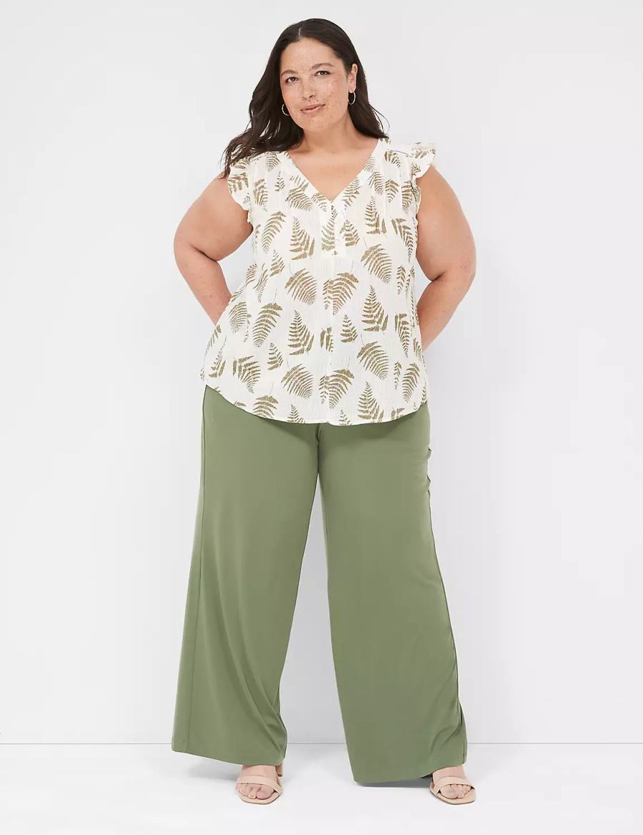 Lane Bryant Cap-Sleeve Woven & Knit Top Women T Shirts Green | MKQ8338BR