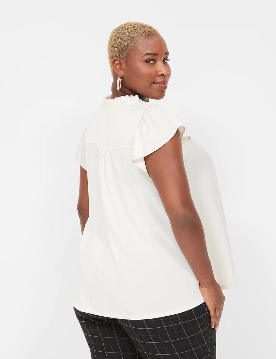 Lane Bryant Cap Flutter-Sleeve Satin & Knit Top Women T Shirts White | EJT5528XA