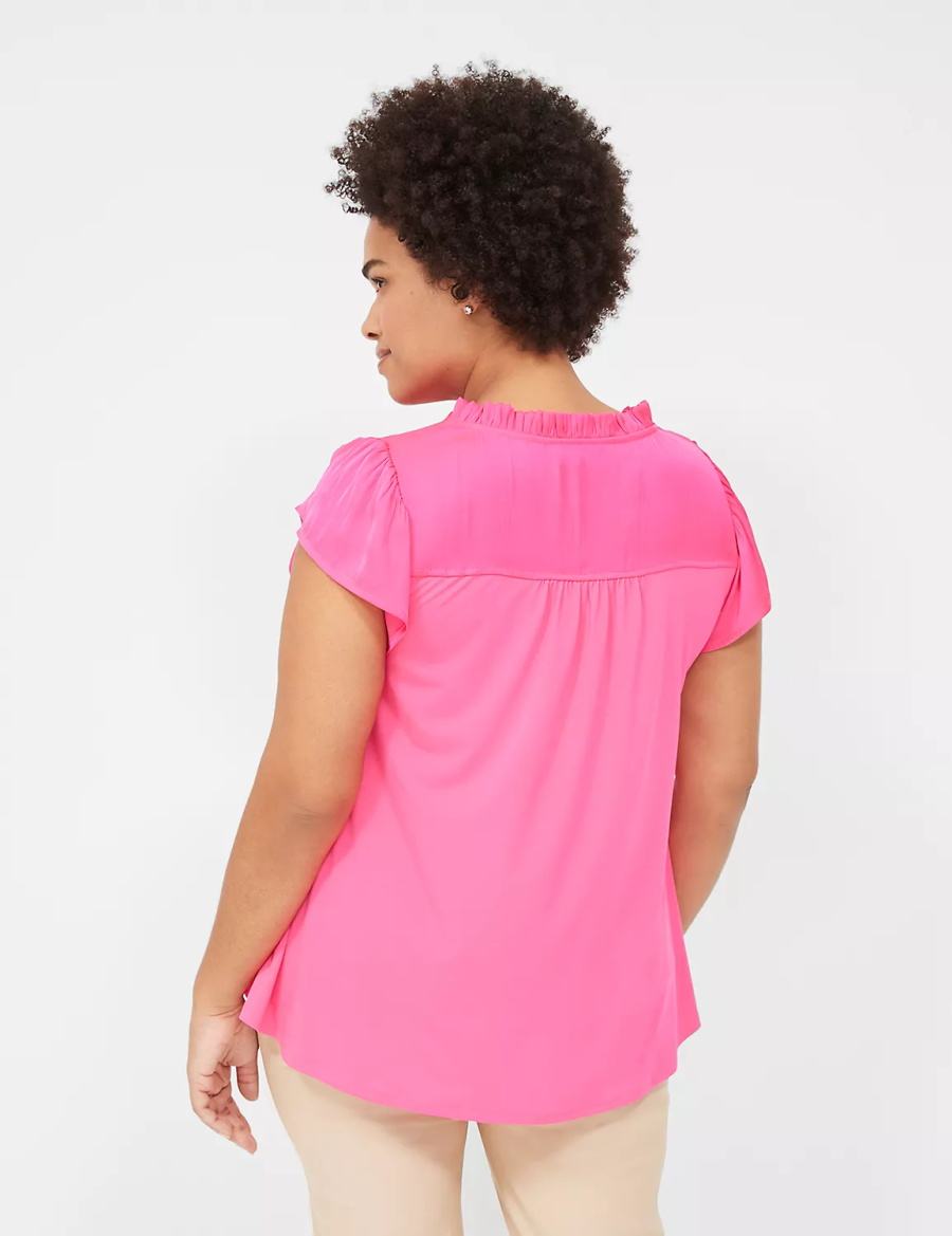 Lane Bryant Cap Flutter-Sleeve Satin & Knit Top Women T Shirts Pink | LPT7864NP