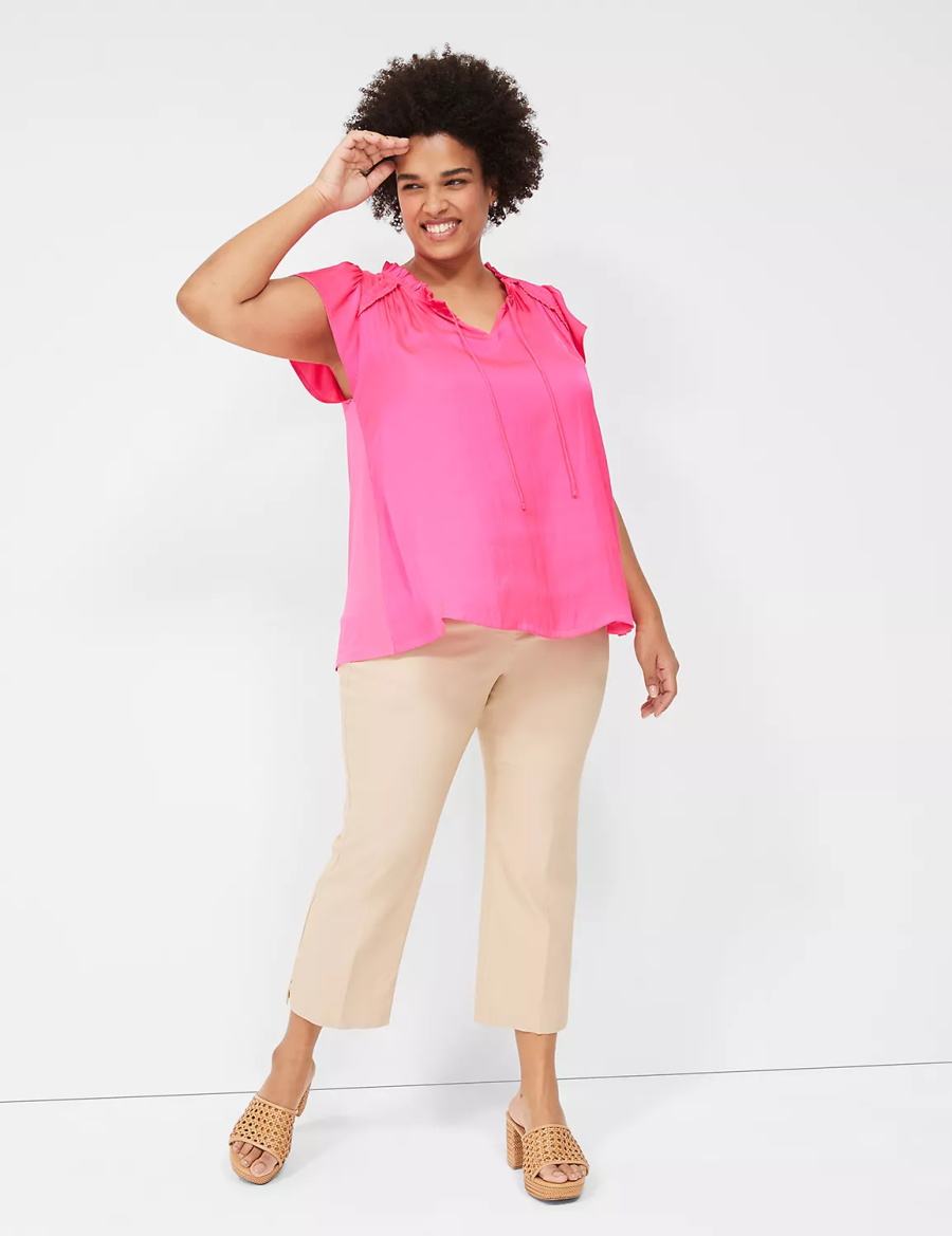 Lane Bryant Cap Flutter-Sleeve Satin & Knit Top Women T Shirts Pink | LPT7864NP