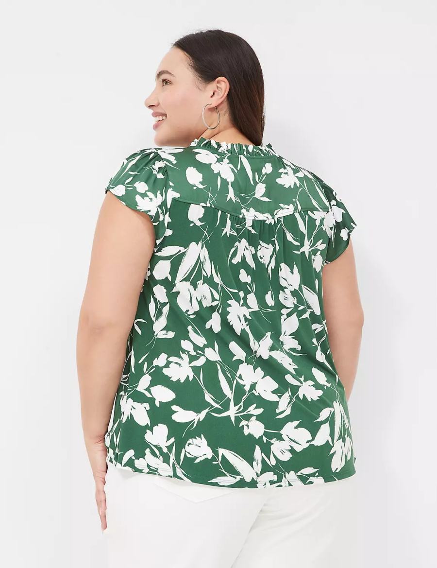 Lane Bryant Cap Flutter-Sleeve Satin & Knit Top Women T Shirts Green | LKP8827OE