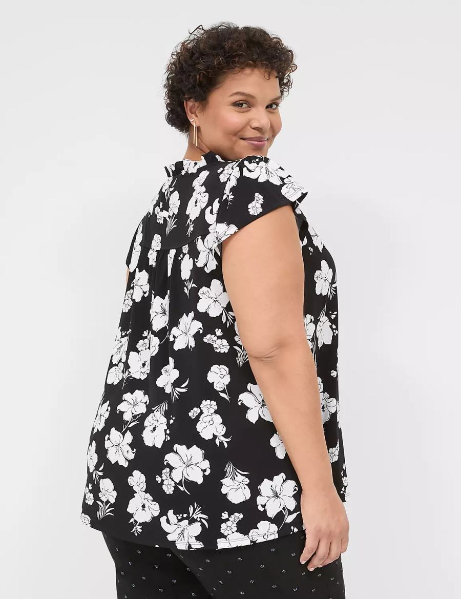 Lane Bryant Cap Flutter-Sleeve Top Women T Shirts Black White | BET6850ND