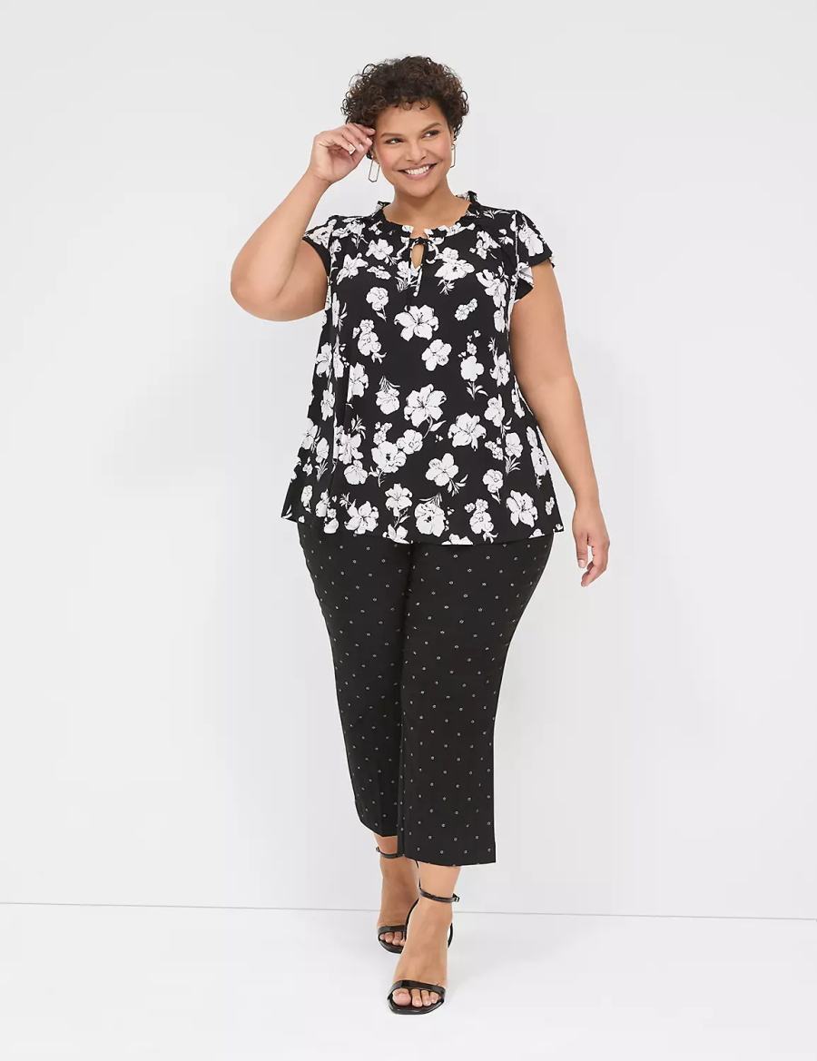 Lane Bryant Cap Flutter-Sleeve Top Women T Shirts Black White | BET6850ND