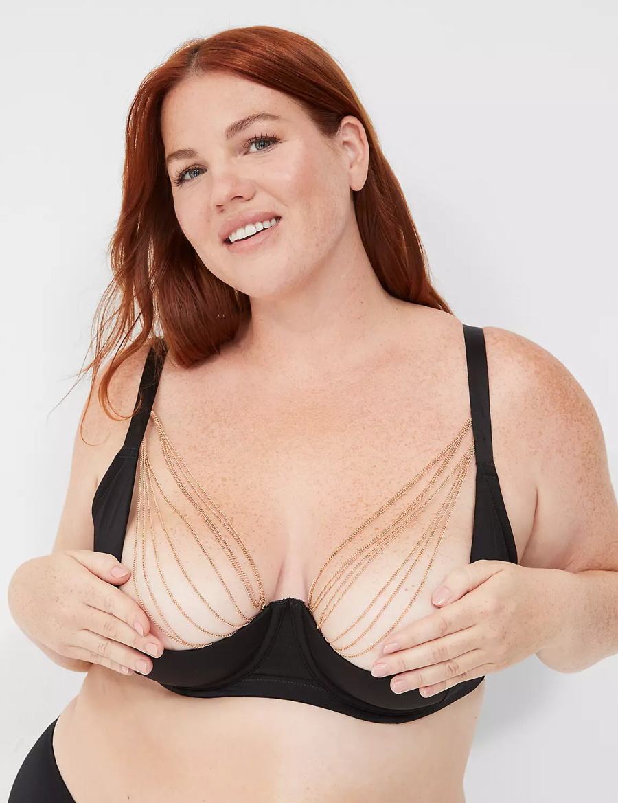 Lane Bryant Chain Quarter Cup Women Bralettes Black | QLI5062FV