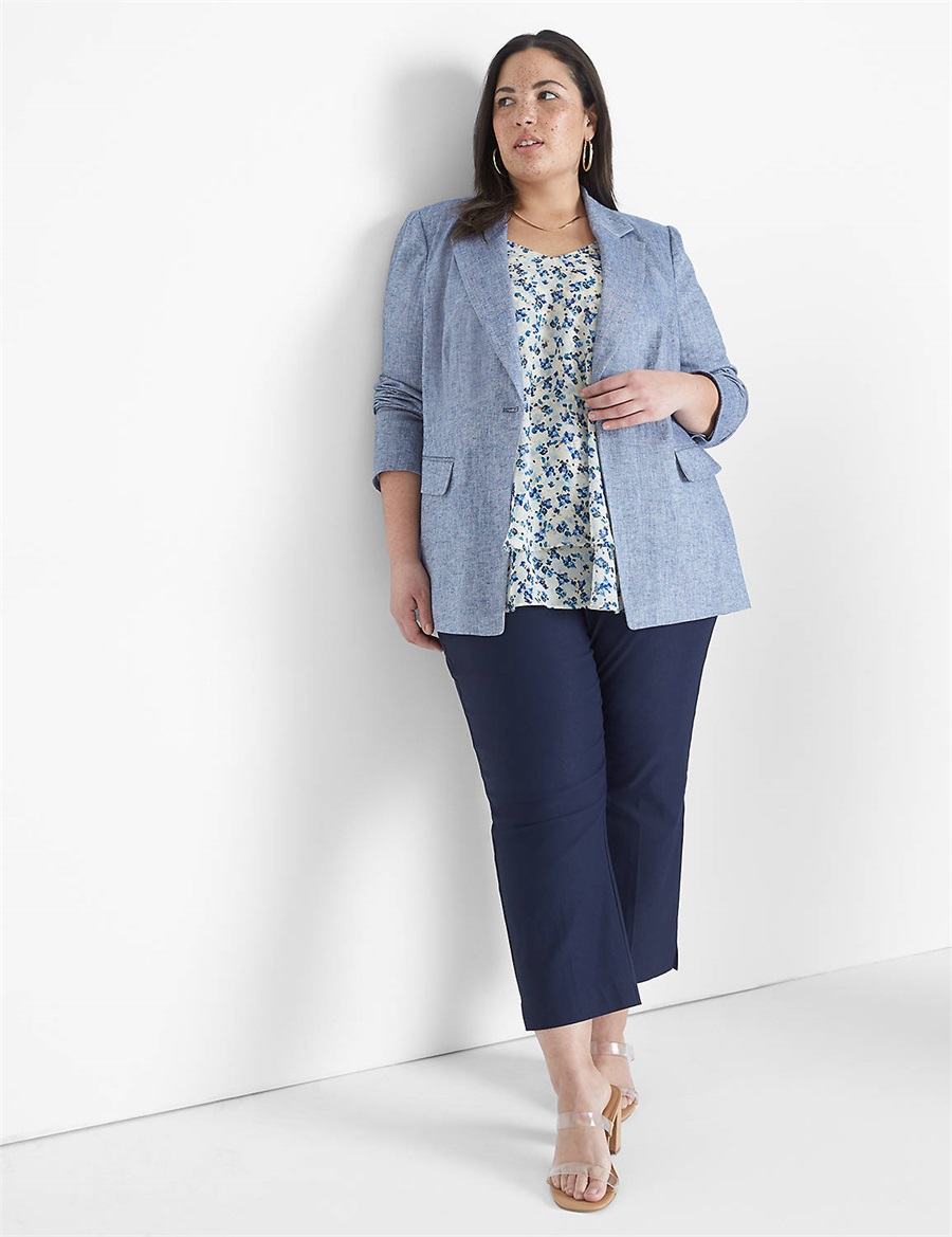 Lane Bryant Chambray Linen Long-Sleeve Women Blazers Blue Grey | OTP2671XU