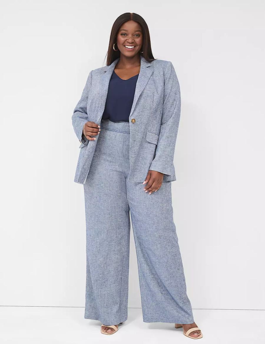 Lane Bryant Chambray Linen Long-Sleeve Women Blazers Blue Grey | OTP2671XU