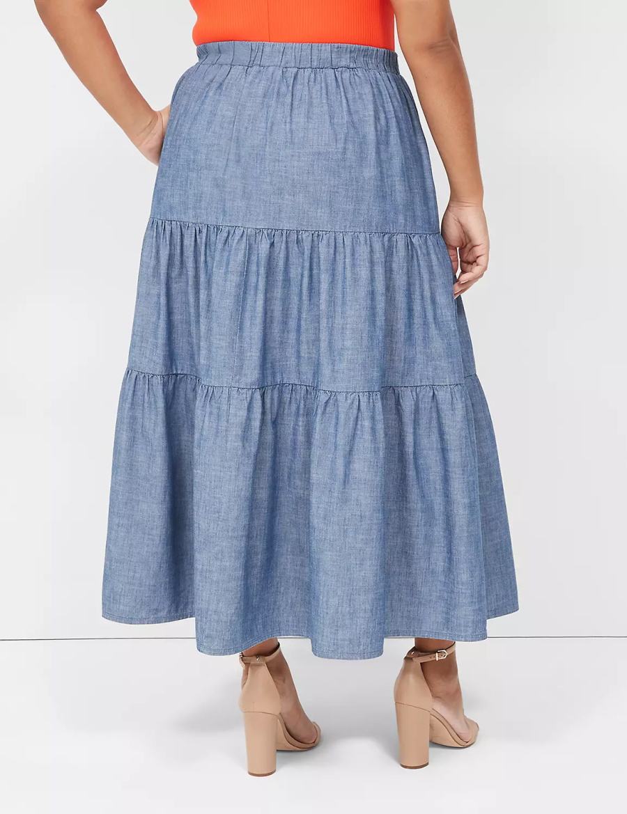 Lane Bryant Chambray Maxi Women Skirts Blue | KMP7913DK