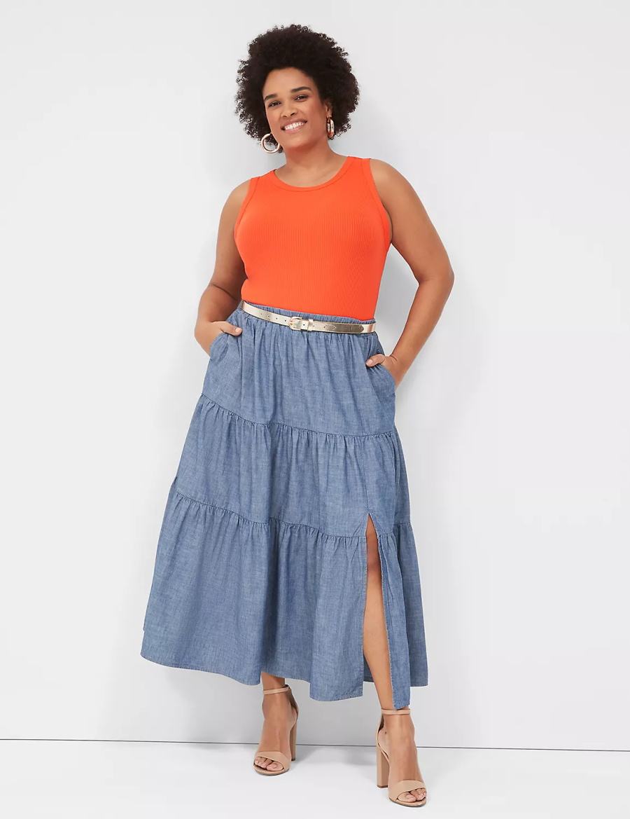 Lane Bryant Chambray Maxi Women Skirts Blue | KMP7913DK