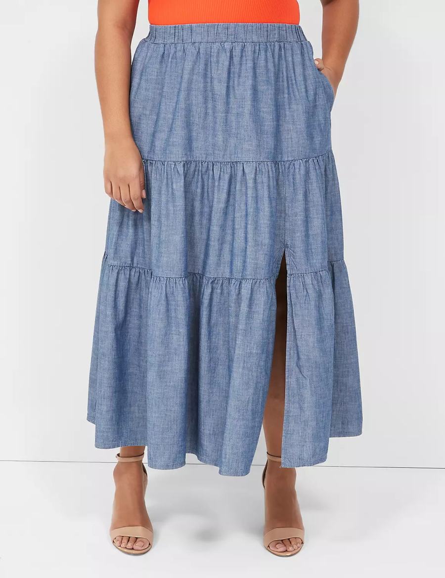 Lane Bryant Chambray Maxi Women Skirts Blue | KMP7913DK