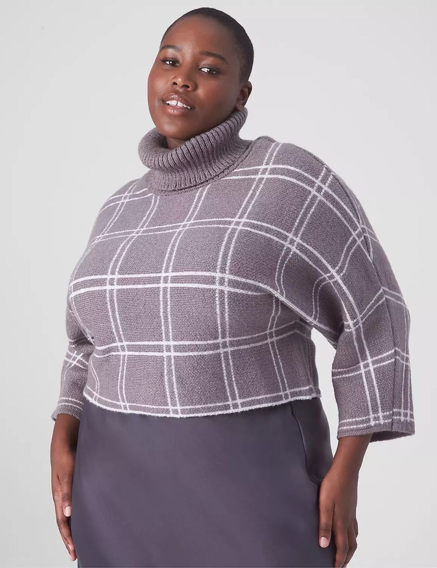 Lane Bryant Classic 3/4-Sleeve Mock-Neck Jacquard Crop Women Sweaters Grey | QHM1839DP