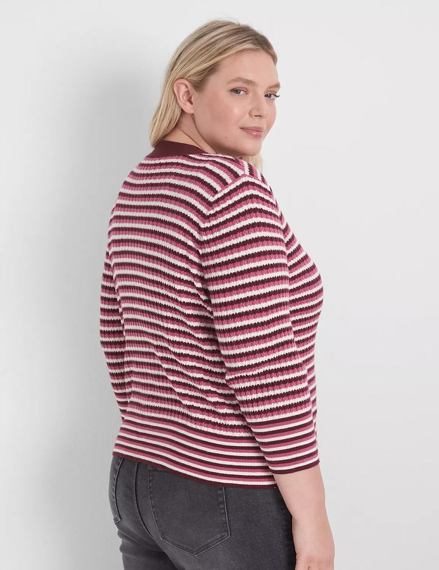 Lane Bryant Classic 3/4-Sleeve V-Neck Button-Front - Stripe Women Cardigan Red | GWW213YF