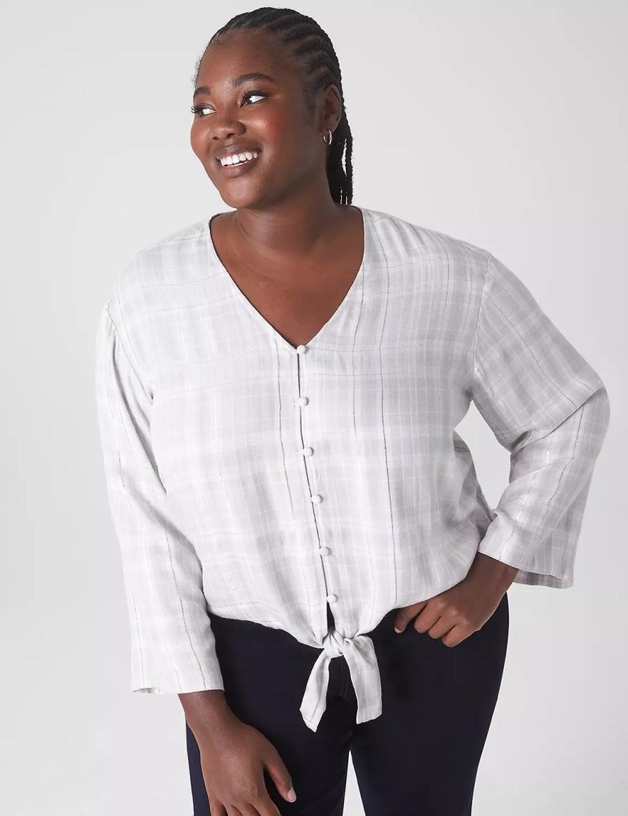 Lane Bryant Classic Button-Down Tie-Hem Top Women Shirts White | SXN6993MD