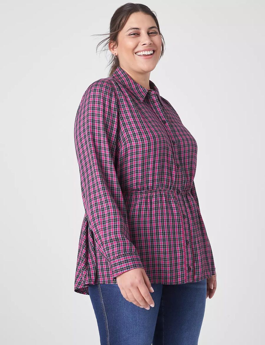 Lane Bryant Classic Button-Front Elastic-Waist Tunic Women Shirts Purple | EDG1652EC