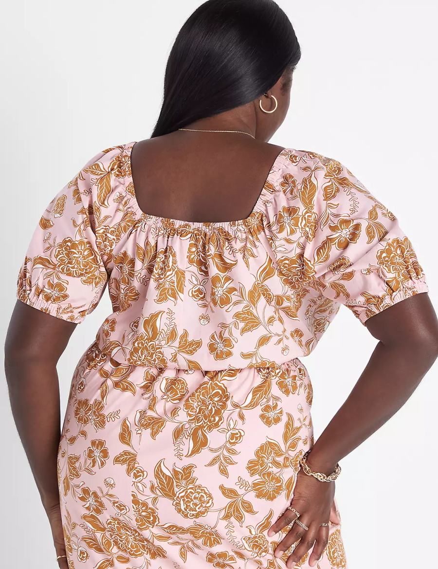 Lane Bryant Classic Crop Square-Neck Puff-Sleeve Top Women T Shirts Orange Multicolor | QNT5762KE