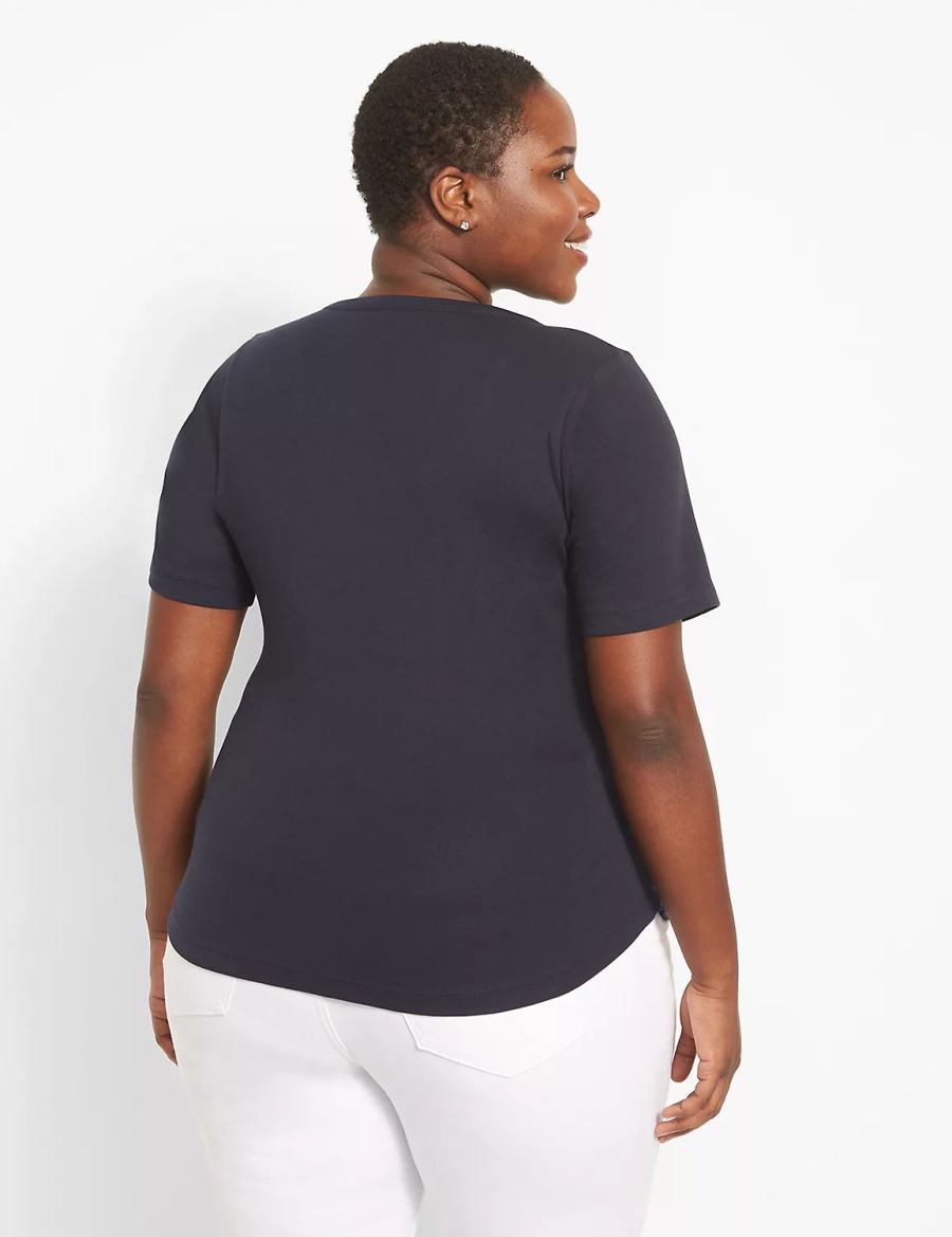 Lane Bryant Classic Perfect Sleeve Scoop-Neck Tee Women T Shirts Blue | CGQ986FR