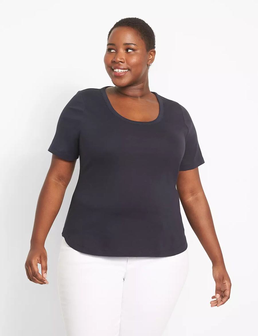 Lane Bryant Classic Perfect Sleeve Scoop-Neck Tee Women T Shirts Blue | CGQ986FR