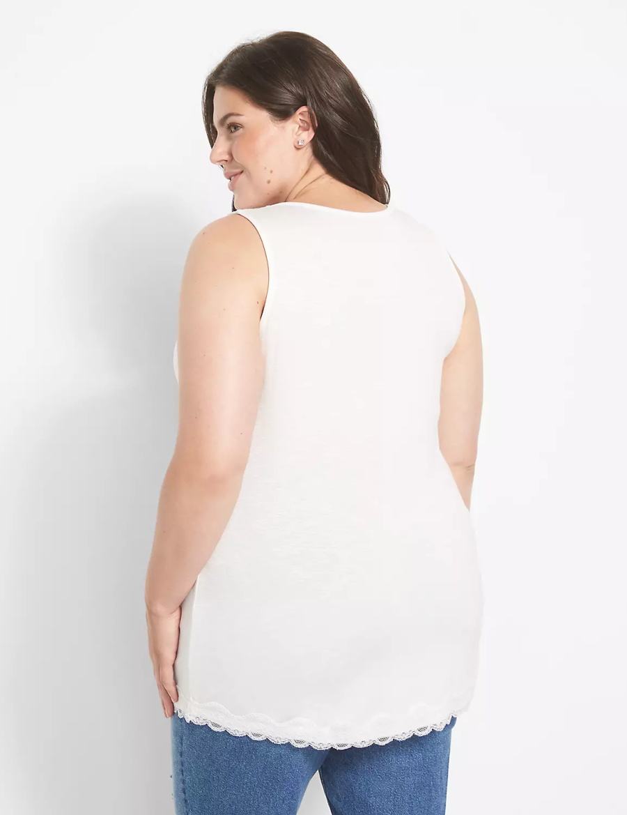 Lane Bryant Classic V-Neck Lace-Trim Women Tank Top White Rose | LBC2639VZ