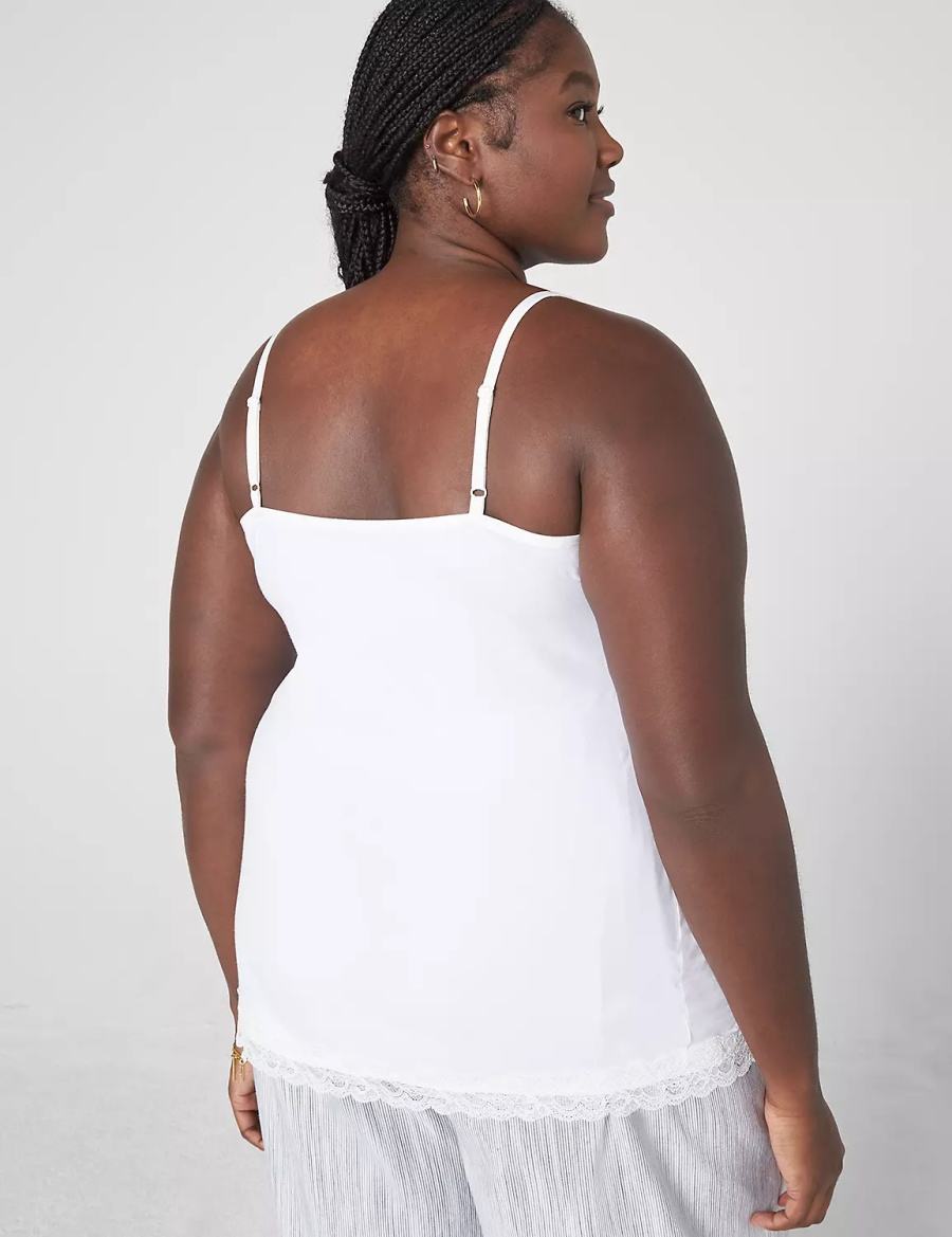 Lane Bryant Classic V-Neck Lace Trim Cami Women Tank Top White | APH137CI