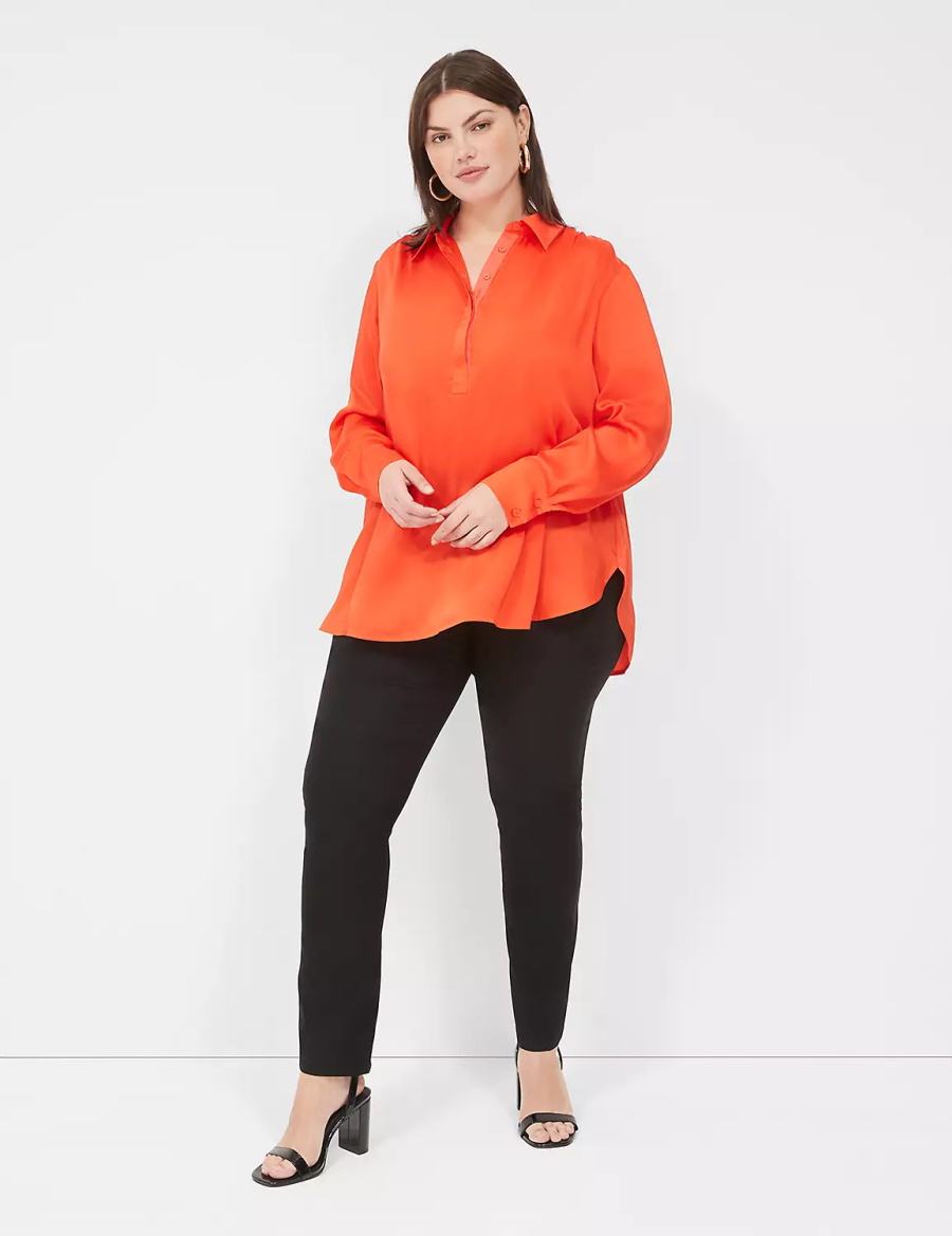 Lane Bryant Collared Step-Hem Women Blouse Light Red | PHJ8216QU