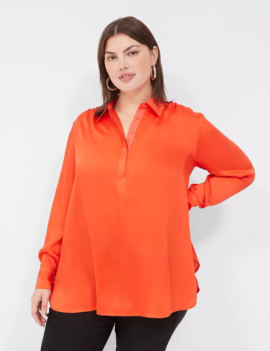 Lane Bryant Collared Step-Hem Women Blouse Light Red | PHJ8216QU