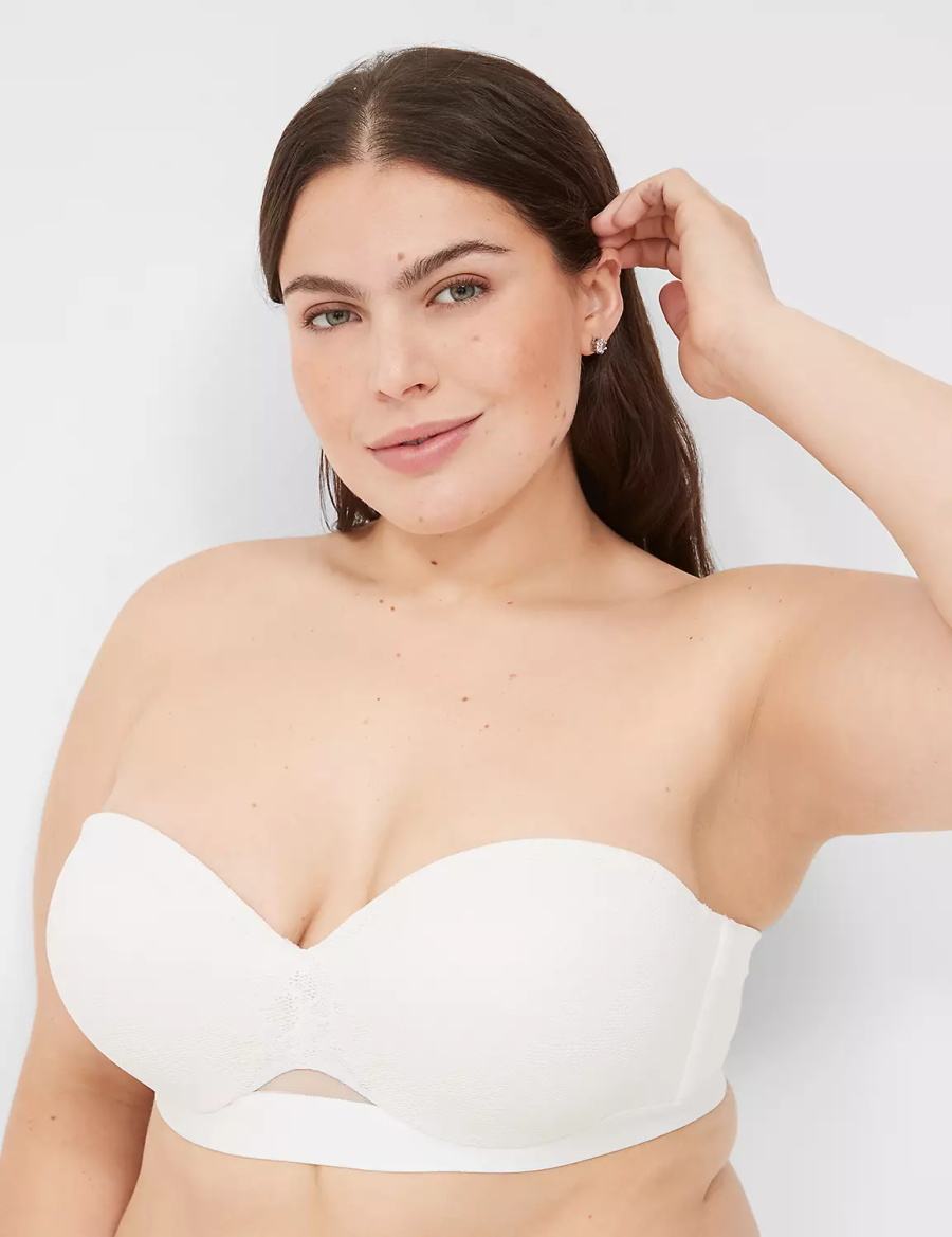 Lane Bryant Comfort Bliss Lightly Lined Multi-Way With Lace Women Strapless Bra White | GOF1654HW