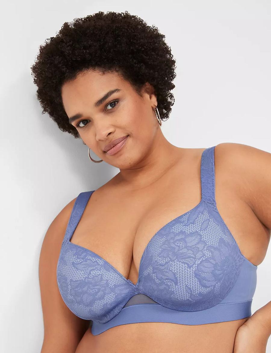 Lane Bryant Comfort Bliss Lightly Lined Plunge Women Bralettes Blue | NWN6055SG