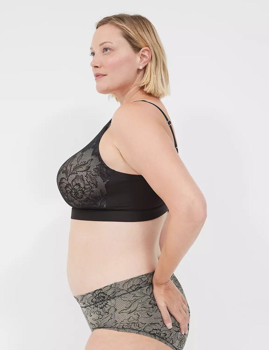 Lane Bryant Comfort Bliss Lightly Lined No-Wire With Lace Women Bralettes Black | QNB807KX