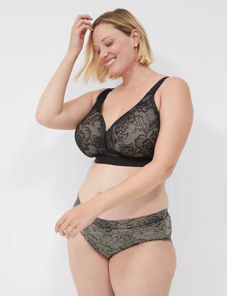 Lane Bryant Comfort Bliss Lightly Lined No-Wire With Lace Women Bralettes Black | QNB807KX