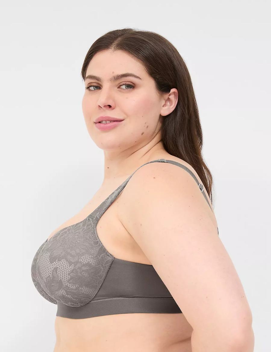 Lane Bryant Comfort Bliss Lightly Lined With Lace Women Balconette Bra Dark Grey | PZN9364HQ